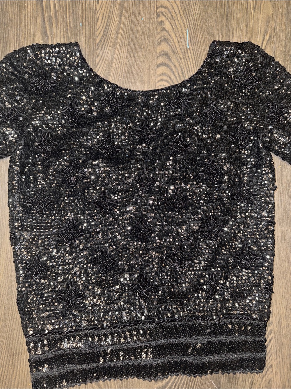 Black Sequin Short Sleeve Embellished Tee